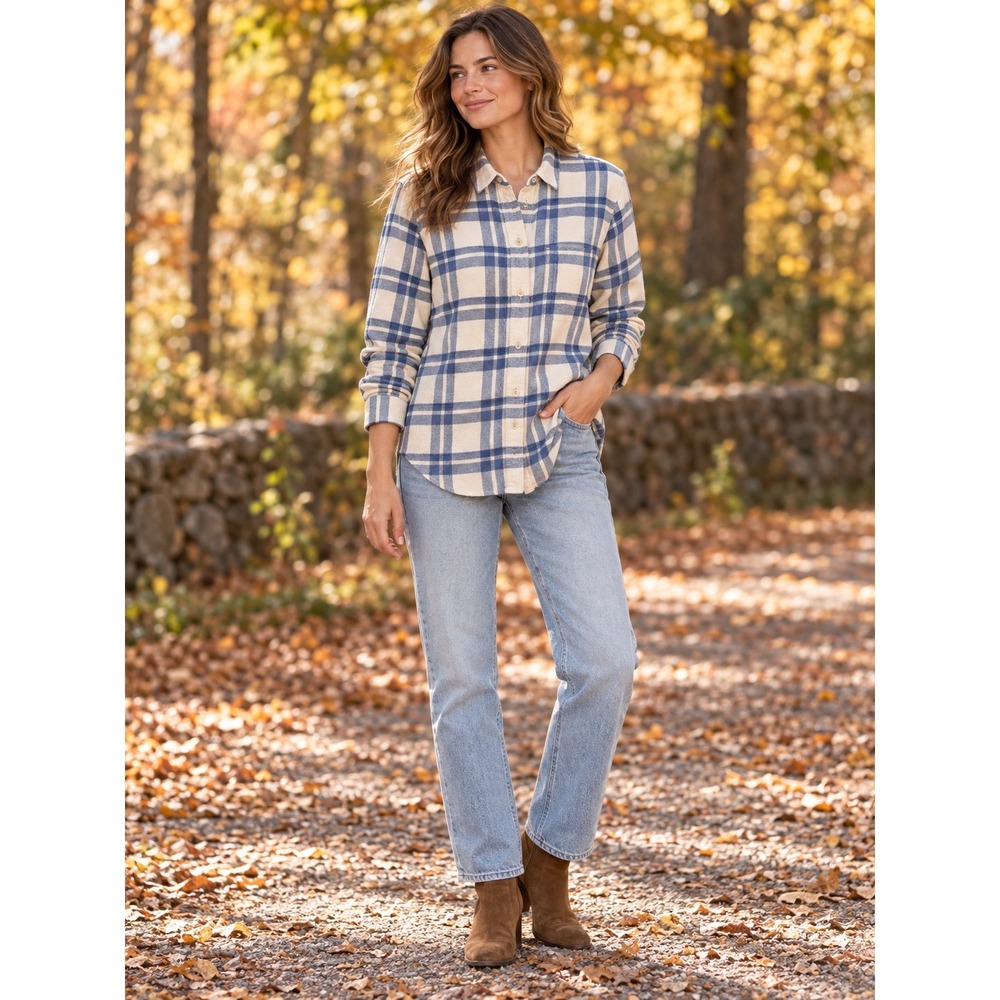 Madewell Classic Flannel Shirt Blue White Plaid Button Down F5014 Size S